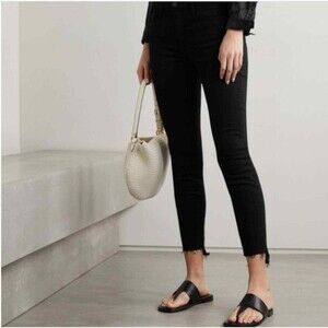 Moussy Vintage High Waist Raw Hem Skinny Jeans Black  24